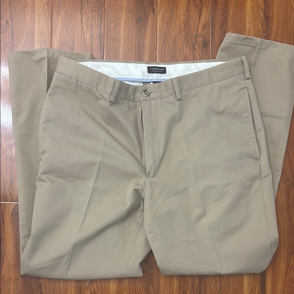 ❤️3 for $15!❤️ Lands' End Tan Chinos Classic Cotton Twill - Picture 5 of 5